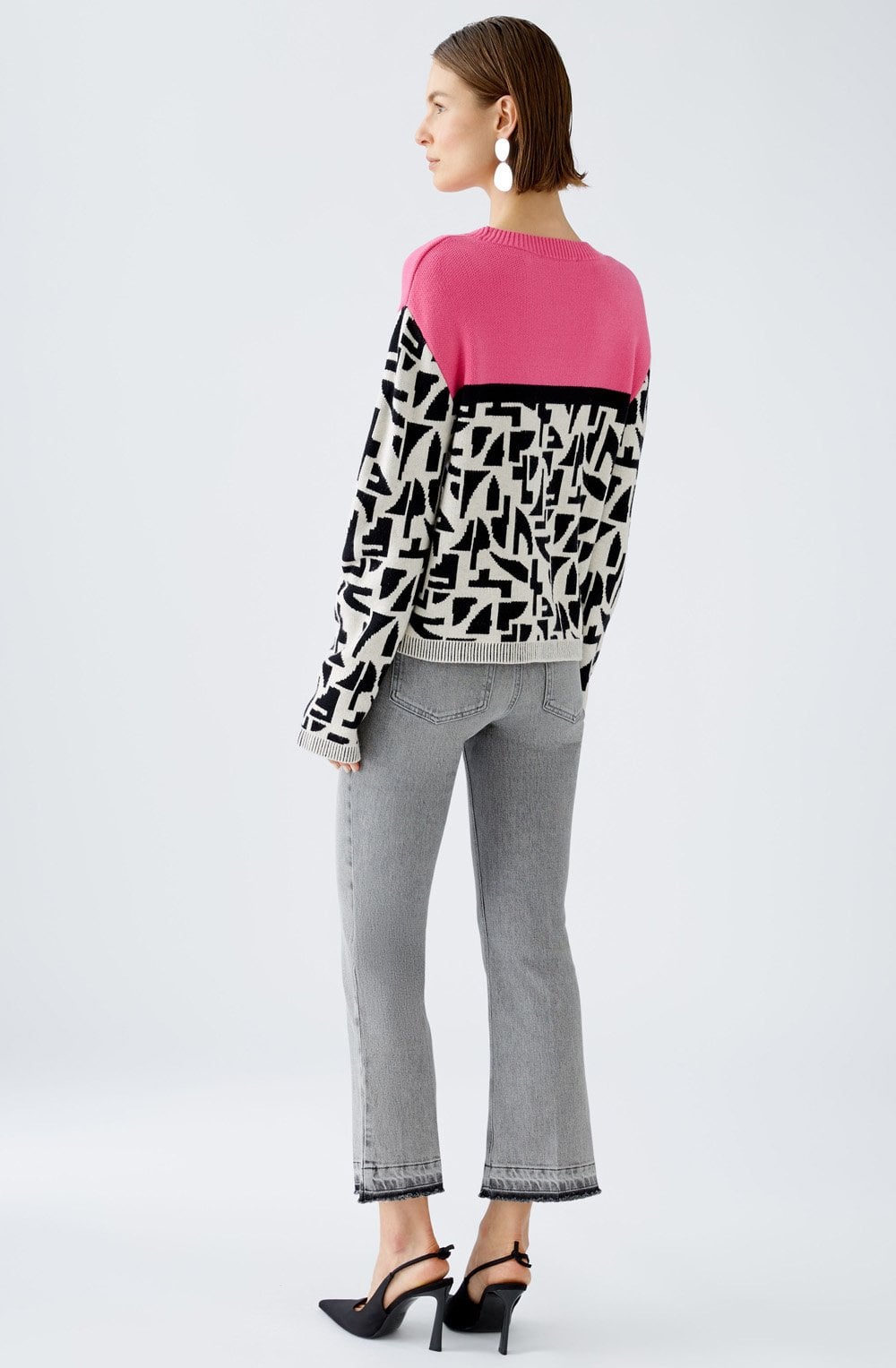 Pink Rose Colour Block Jacquard Jumper