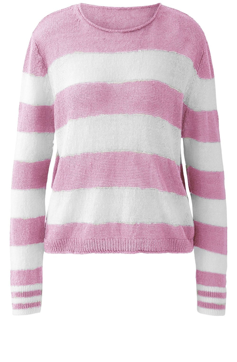 Pink Striped Linen Knit Pullover