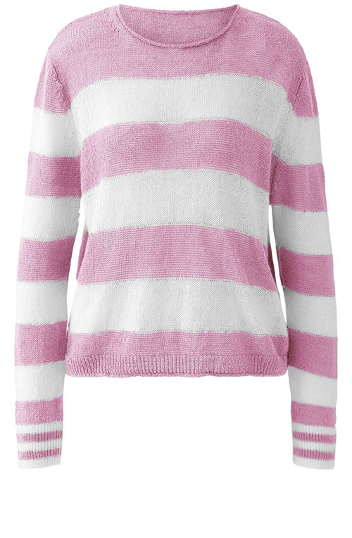 Pink Striped Linen Knit Pullover