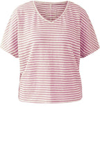 Pink Striped Linen V Neck T Shirt