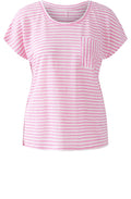 Pink Striped Patch Pocket Linen T Shirt