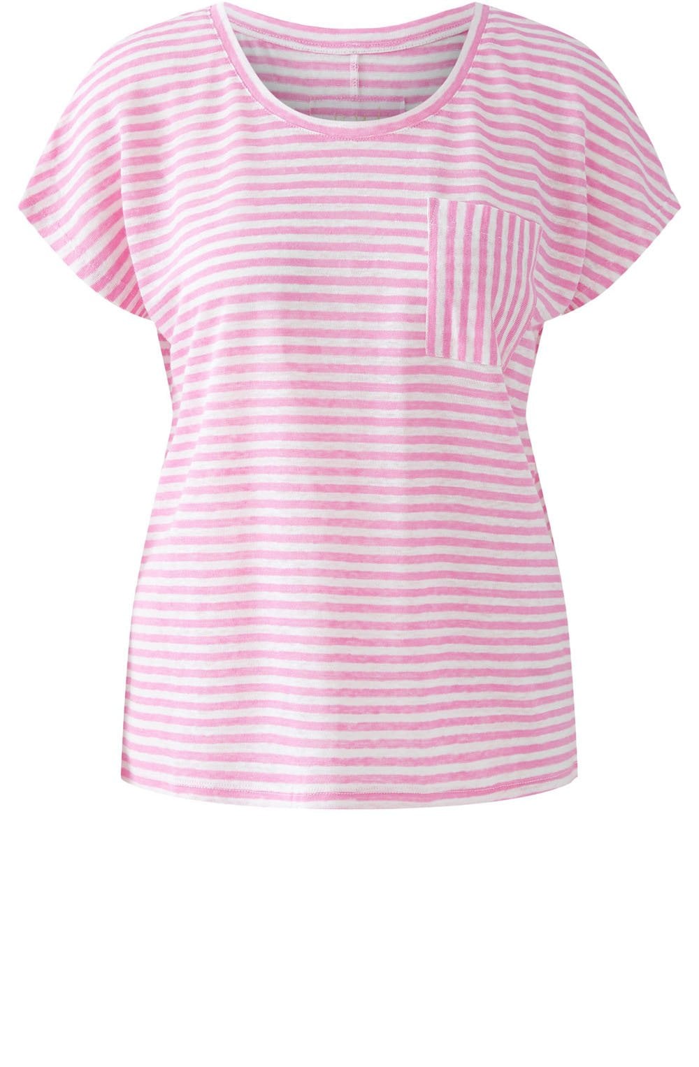 Pink Striped Patch Pocket Linen T Shirt