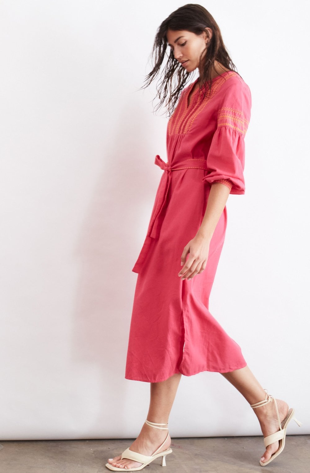 Pink Tunic Style Dress With Contrast Embroidery