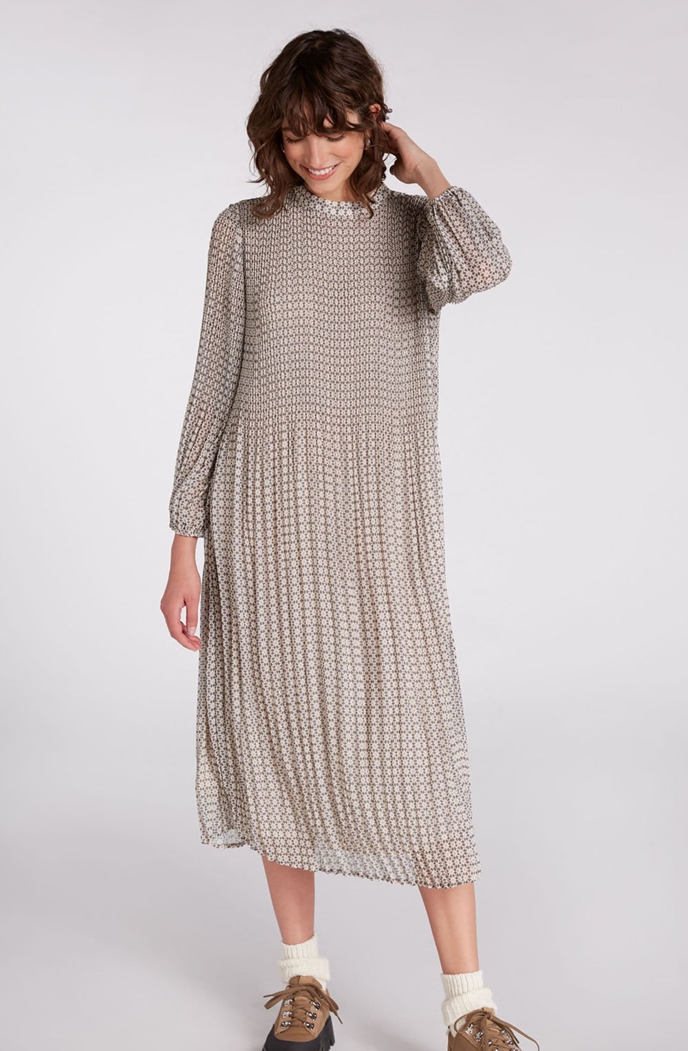Pleated Patterned Dress