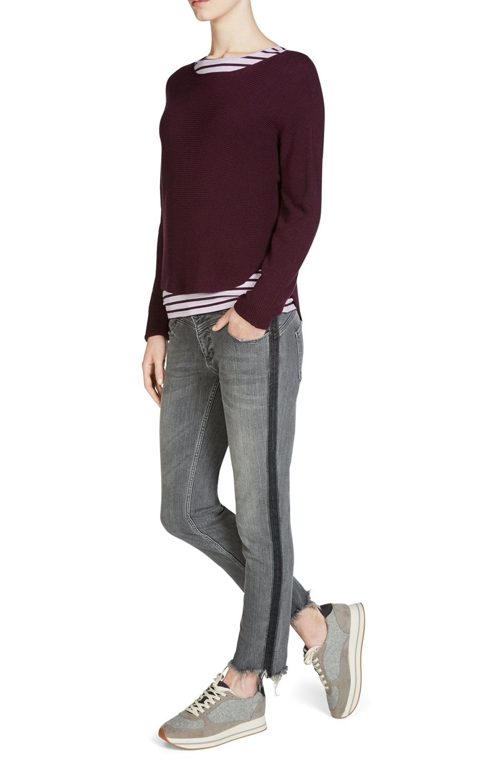 Purple Ribbed Knit Sweater