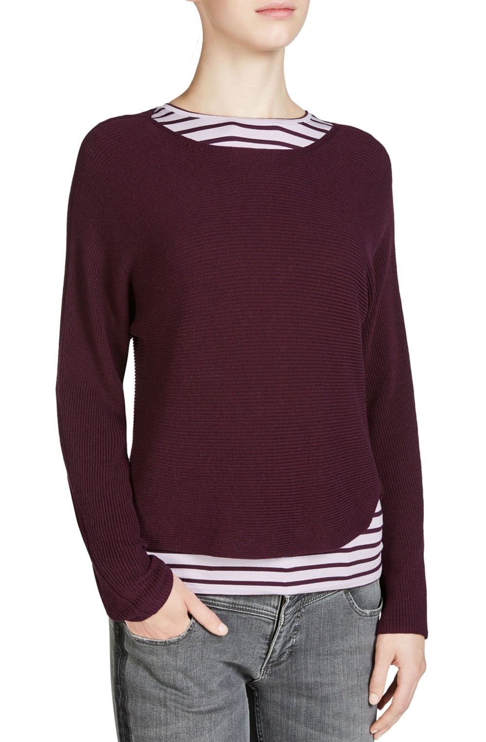 Purple Ribbed Knit Sweater