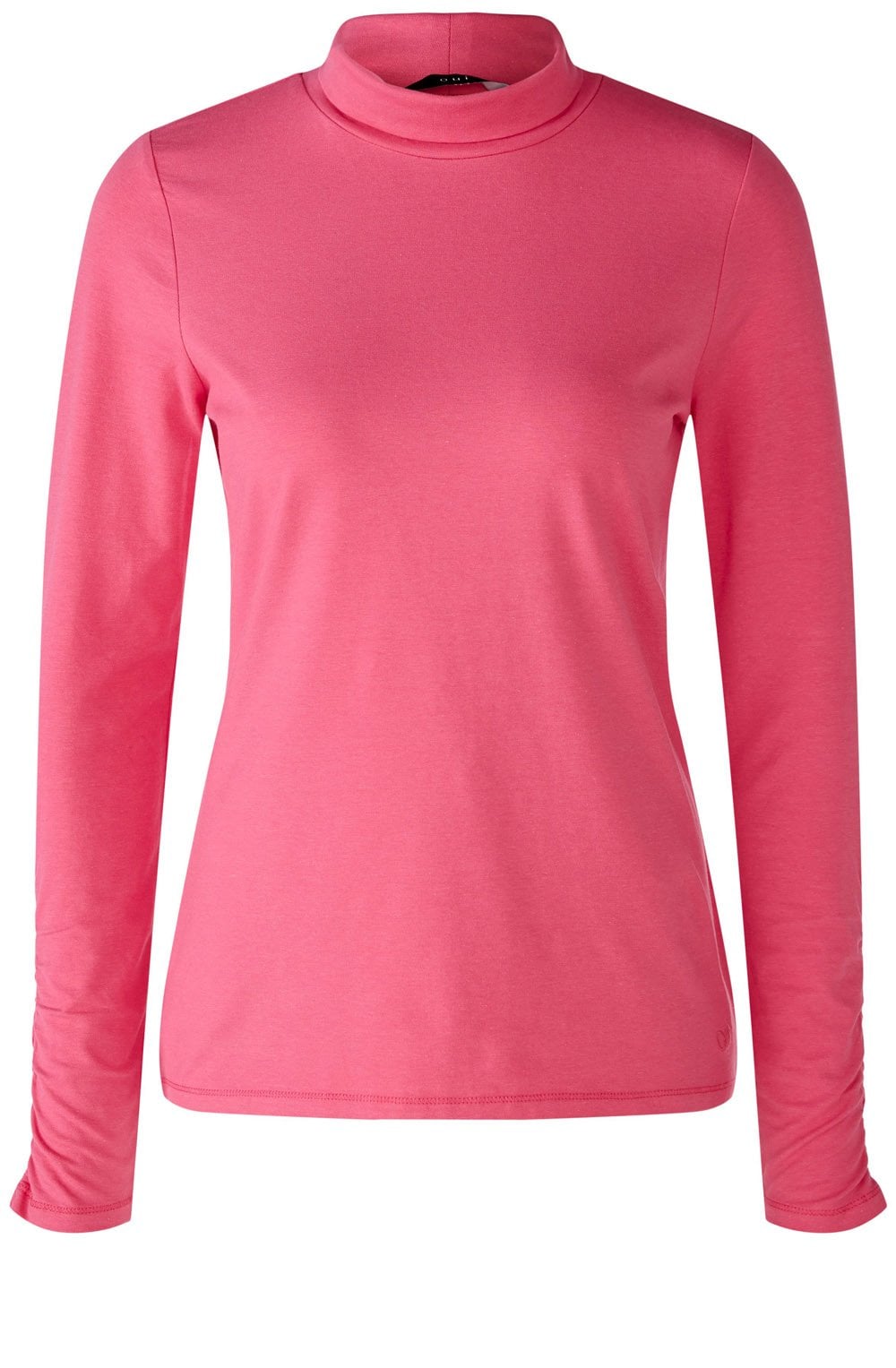 Raspberry Sorbet Ruched Sleeve High Neck Top
