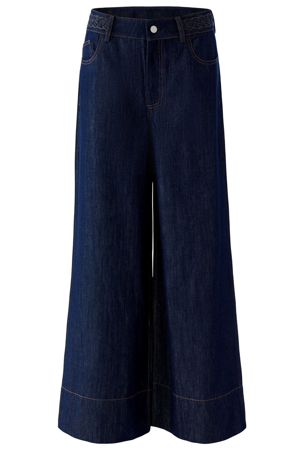 Raw Denim Plaited Waist Wide Leg Jeans