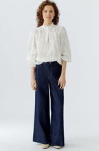 Raw Denim Plaited Waist Wide Leg Jeans