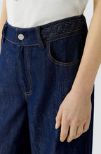 Raw Denim Plaited Waist Wide Leg Jeans