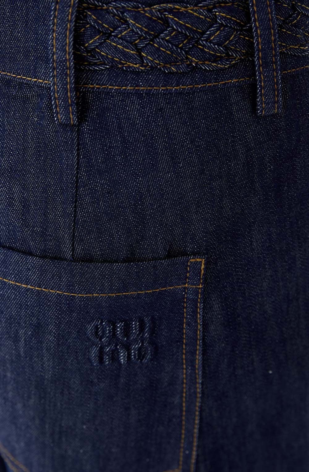 Raw Denim Plaited Waist Wide Leg Jeans