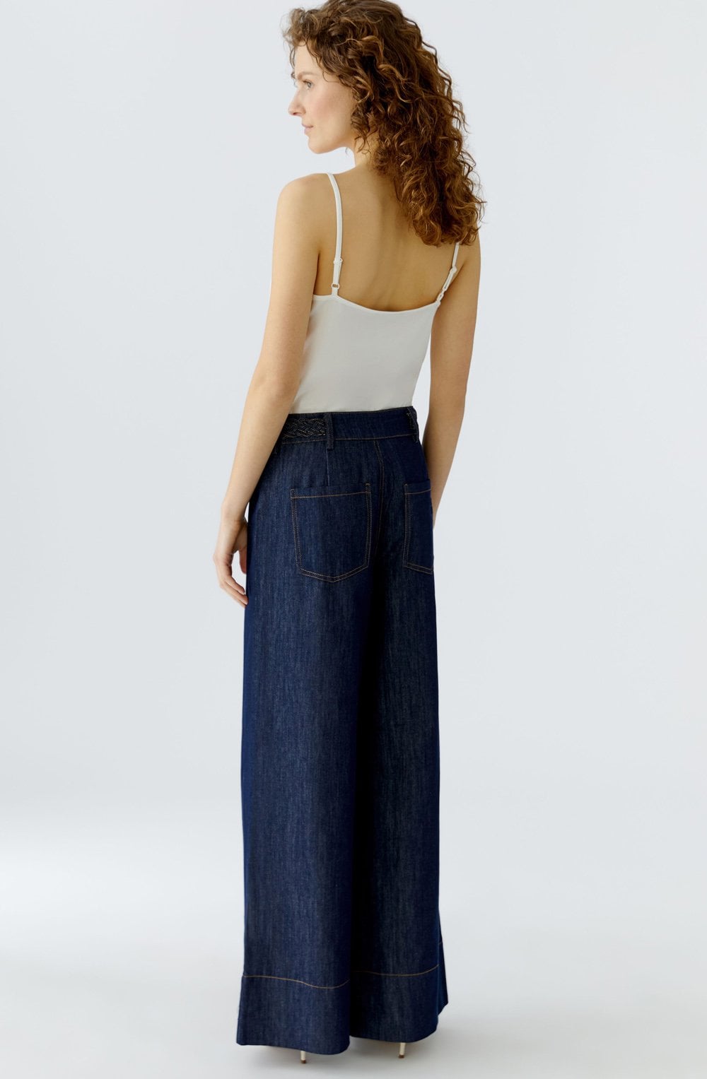 Raw Denim Plaited Waist Wide Leg Jeans