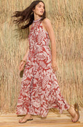 Red and Off White Boho Print Maxi Dress