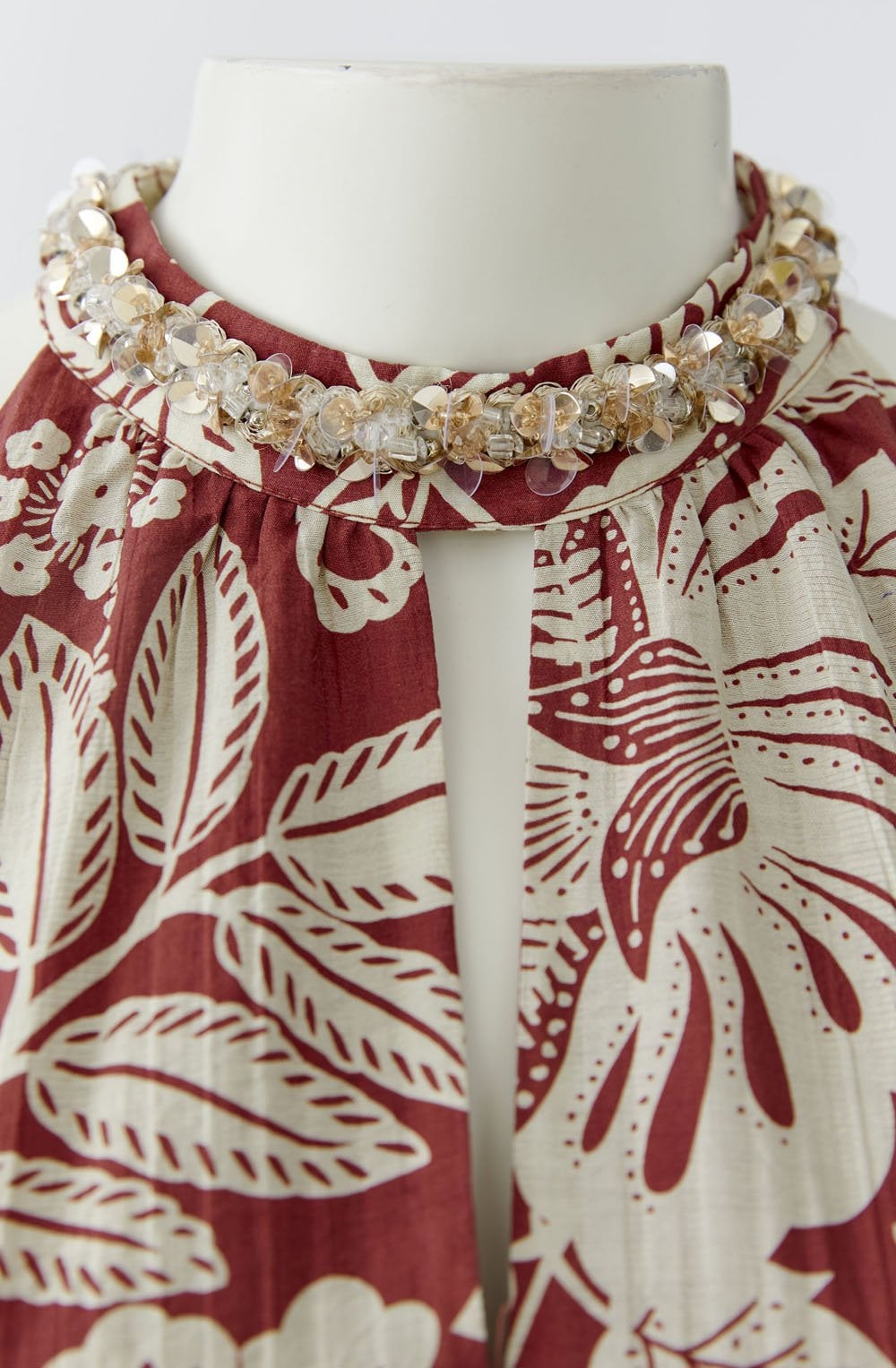 Red and Off White Boho Print Maxi Dress