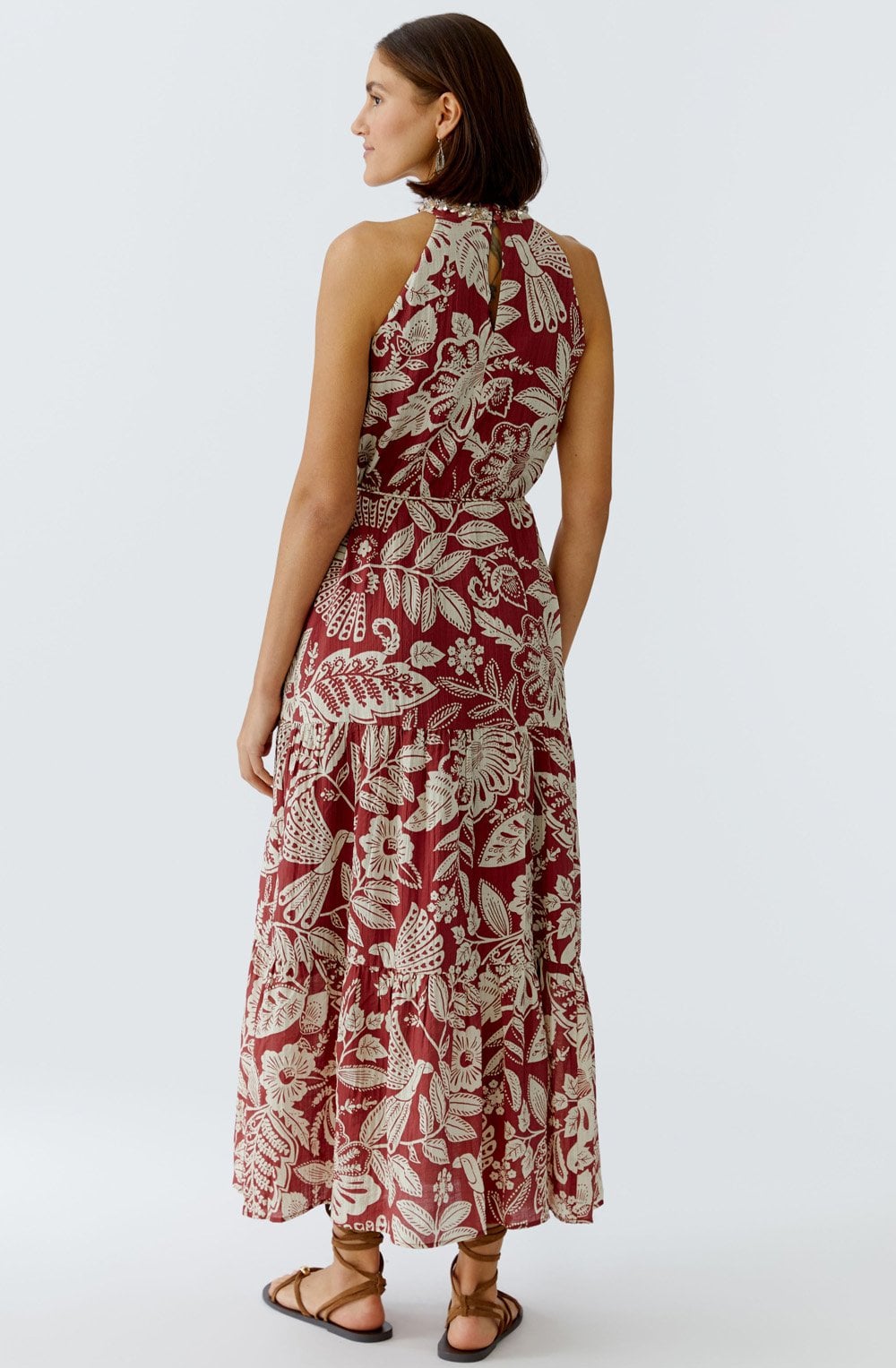 Red and Off White Boho Print Maxi Dress