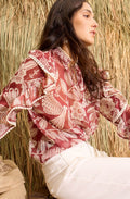 Red and Off White Sheer Boho Blouse
