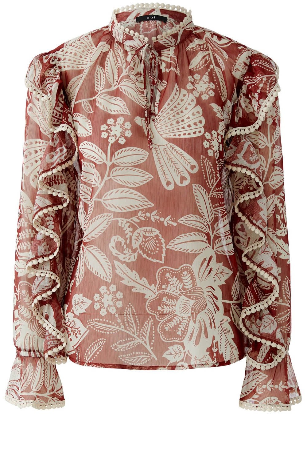 Red and Off White Sheer Boho Blouse
