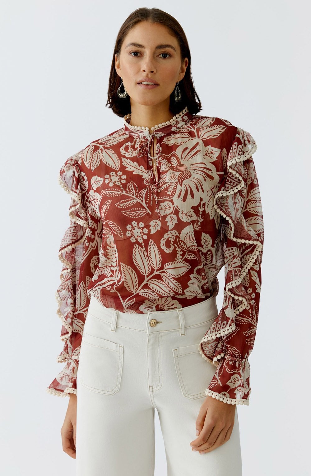 Red and Off White Sheer Boho Blouse