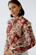 Red and Off White Sheer Boho Blouse