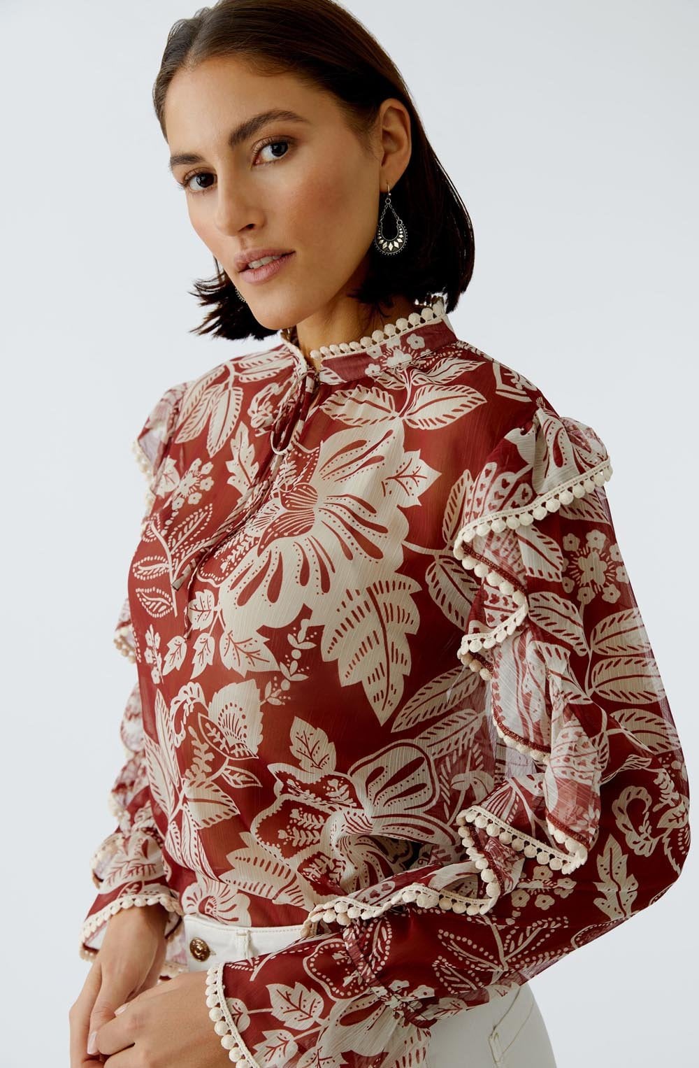 Red and Off White Sheer Boho Blouse