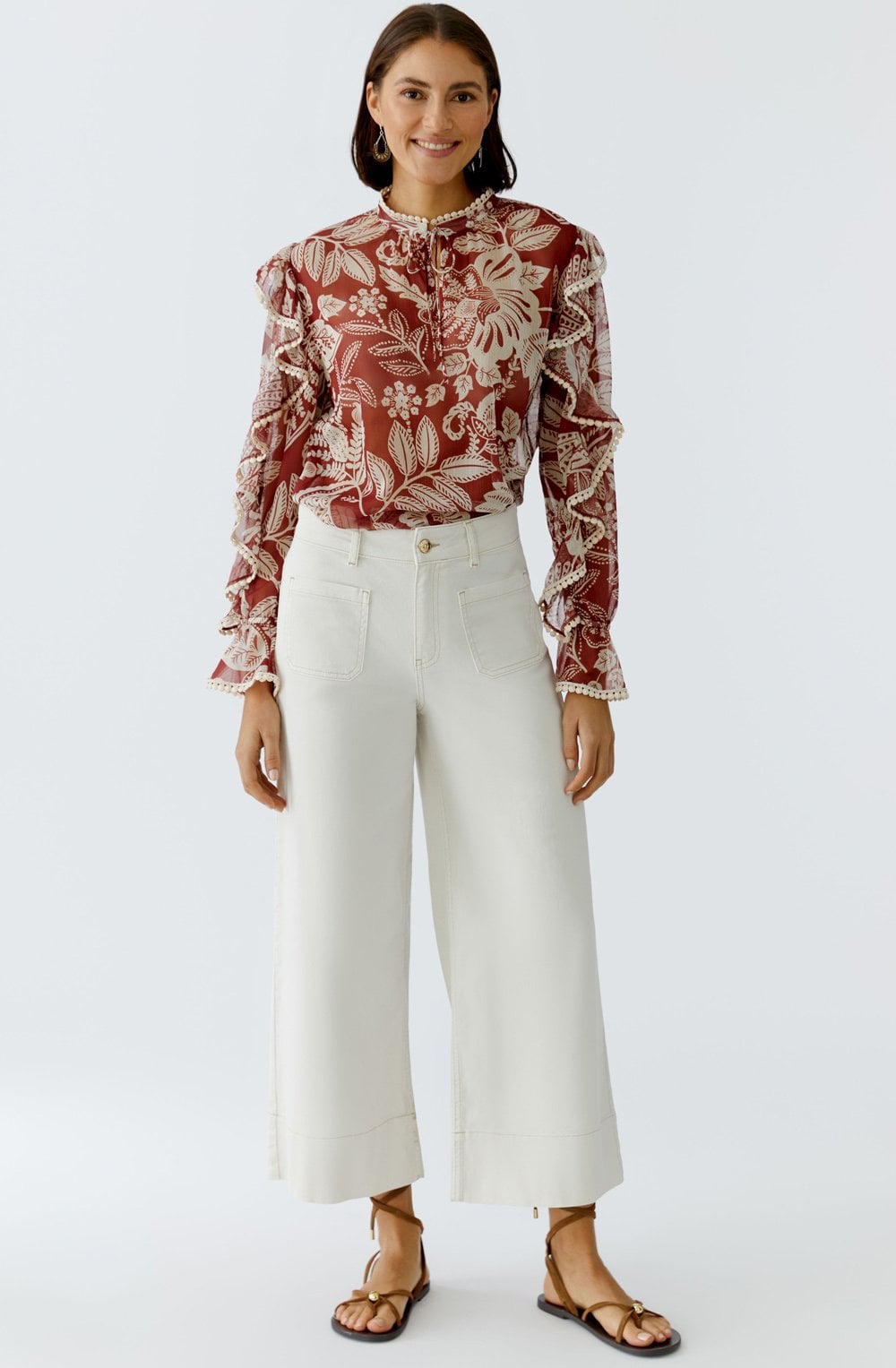 Red and Off White Sheer Boho Blouse