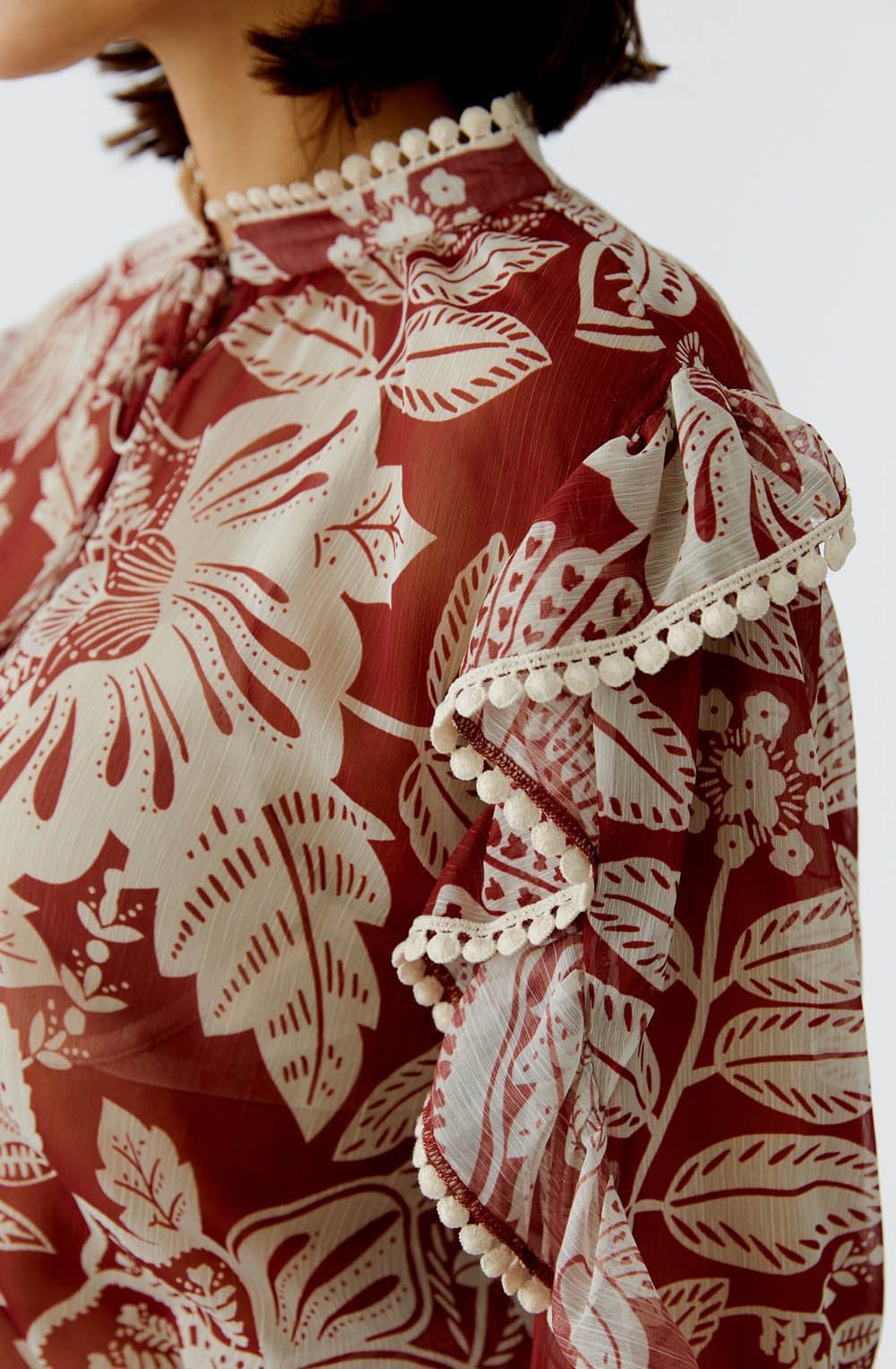 Red and Off White Sheer Boho Blouse