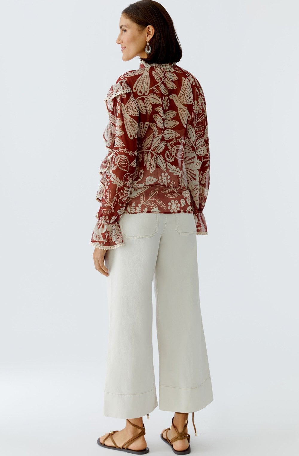 Red and Off White Sheer Boho Blouse