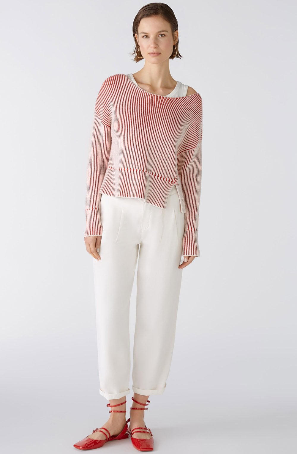 Red and White Relaxed Cropped Jumper