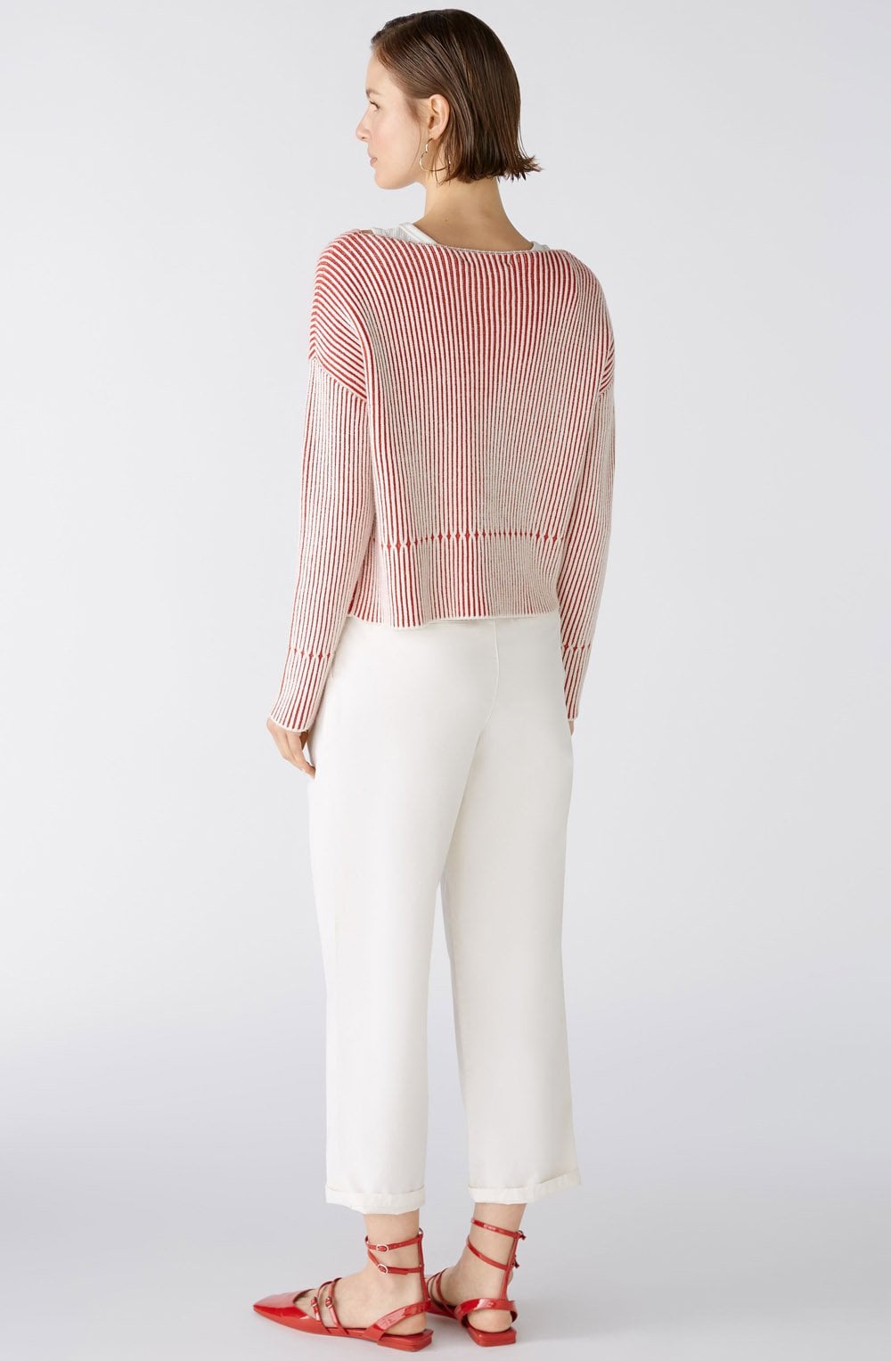 Red and White Relaxed Cropped Jumper