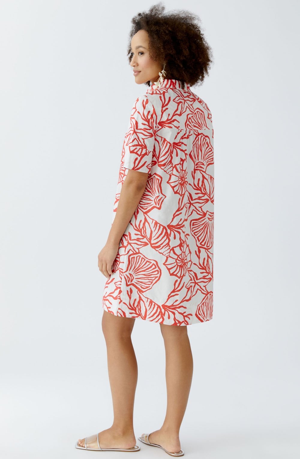 Red and White Seaside Collared Shift Dress