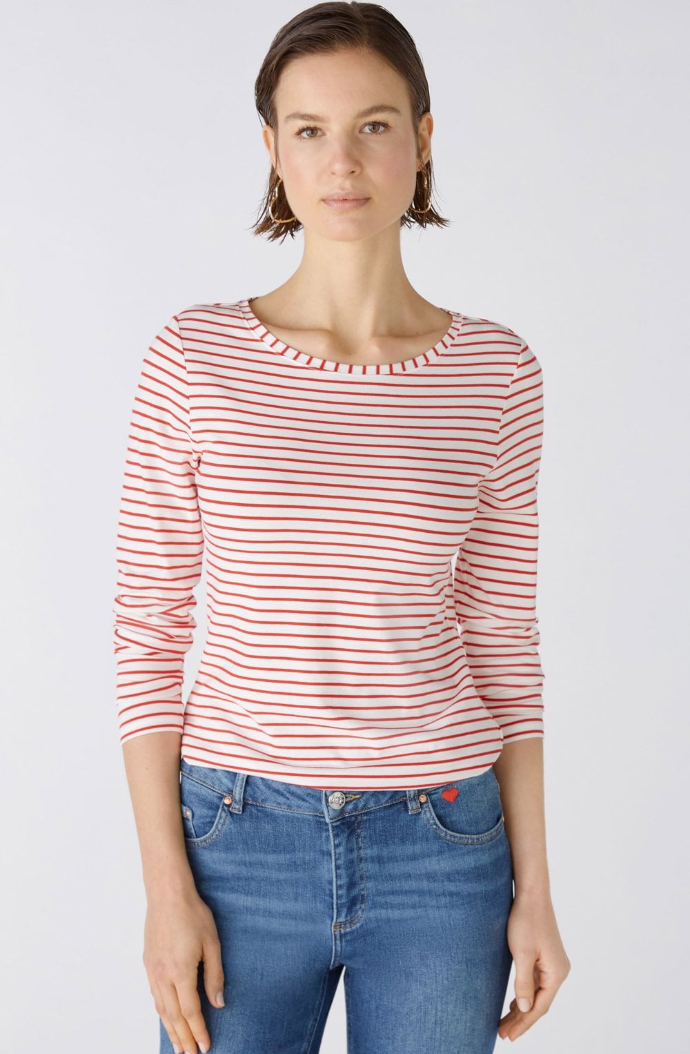 Red and White Stretch Jersey Top