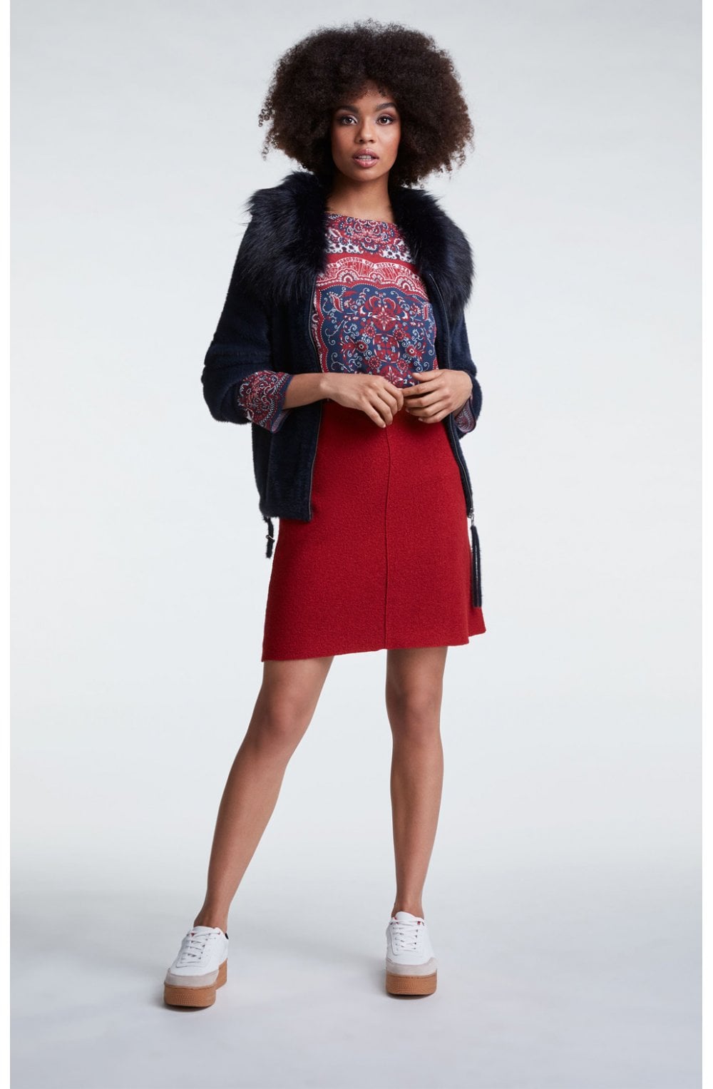 Red Boiled Wool Skirt