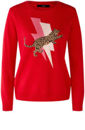 Red Camel Jumper with Leopard Design