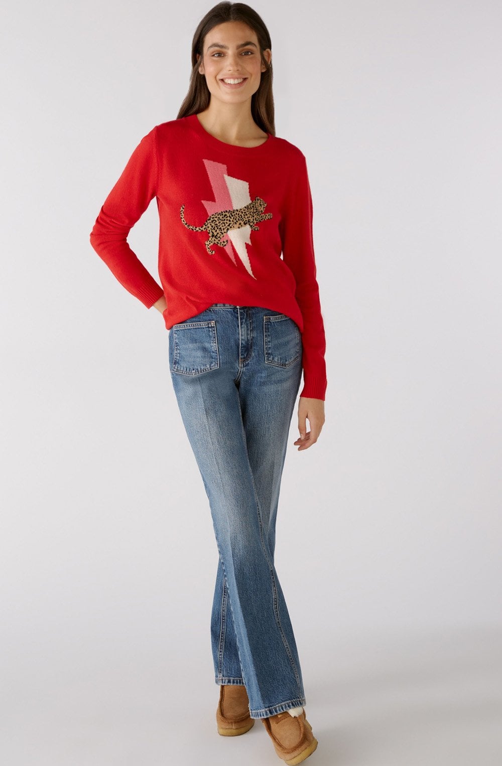 Red Camel Jumper with Leopard Design