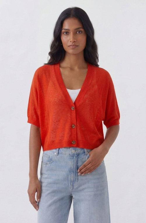 Red Fine Knit Oversized Cardigan