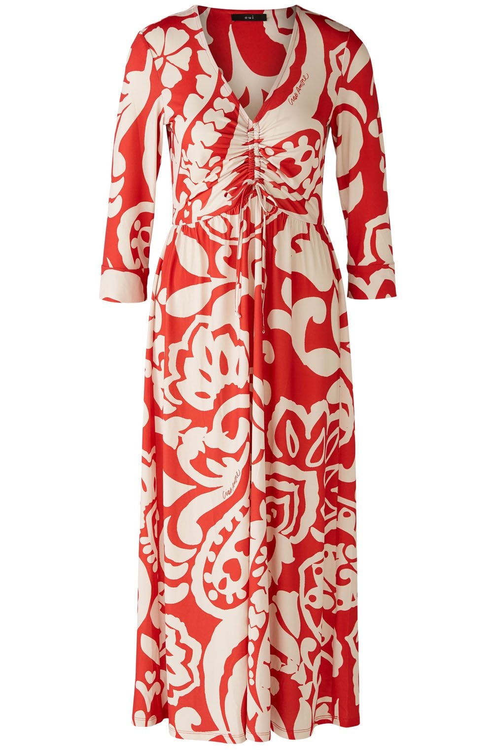 Red Floral Drawstring Chest Jersey Dress