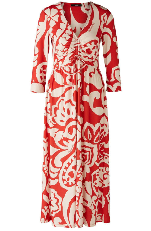 Red Floral Drawstring Chest Jersey Dress