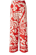 Red Floral Pattern Wide Leg Jersey Trousers
