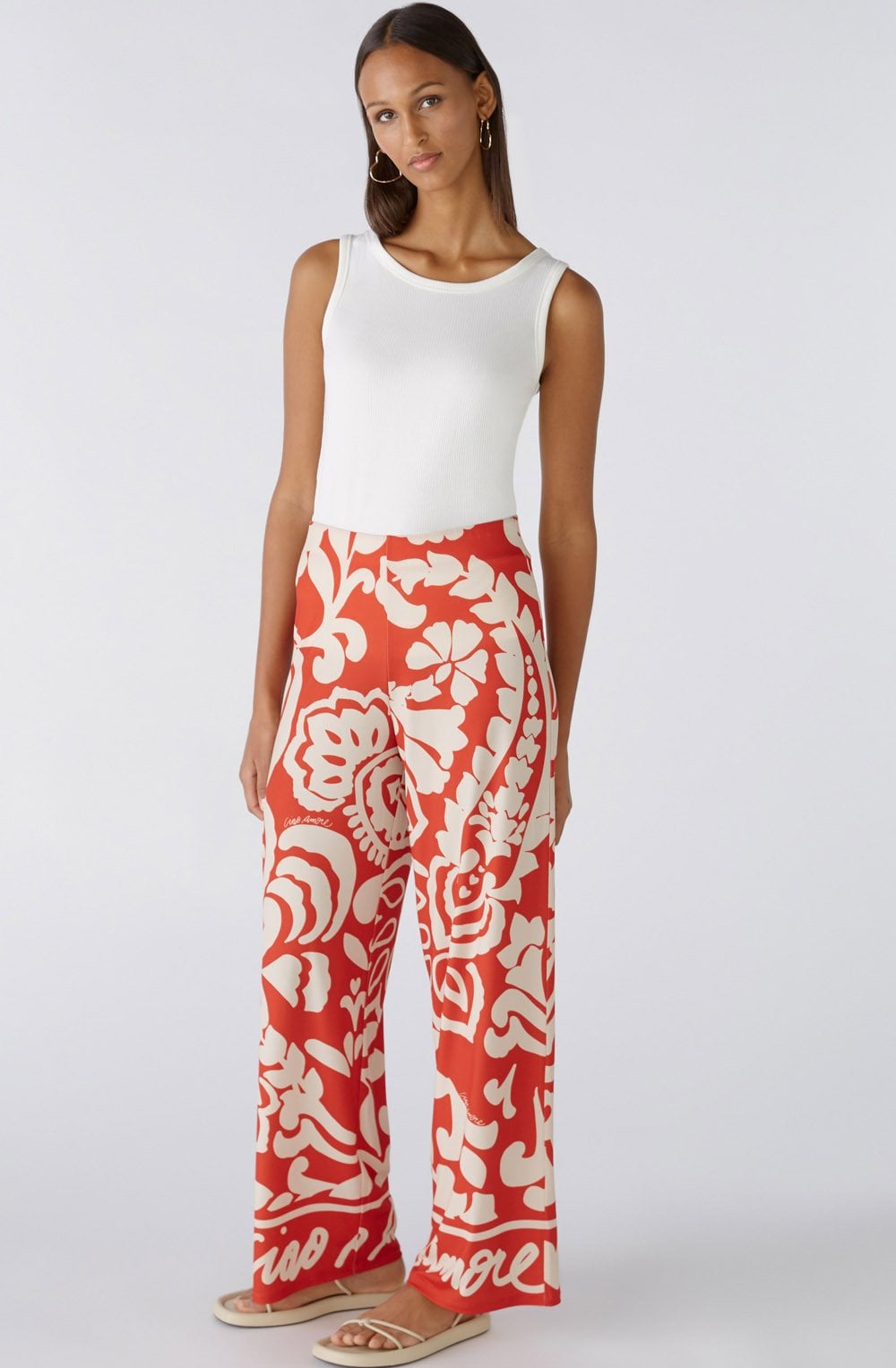 Red Floral Pattern Wide Leg Jersey Trousers