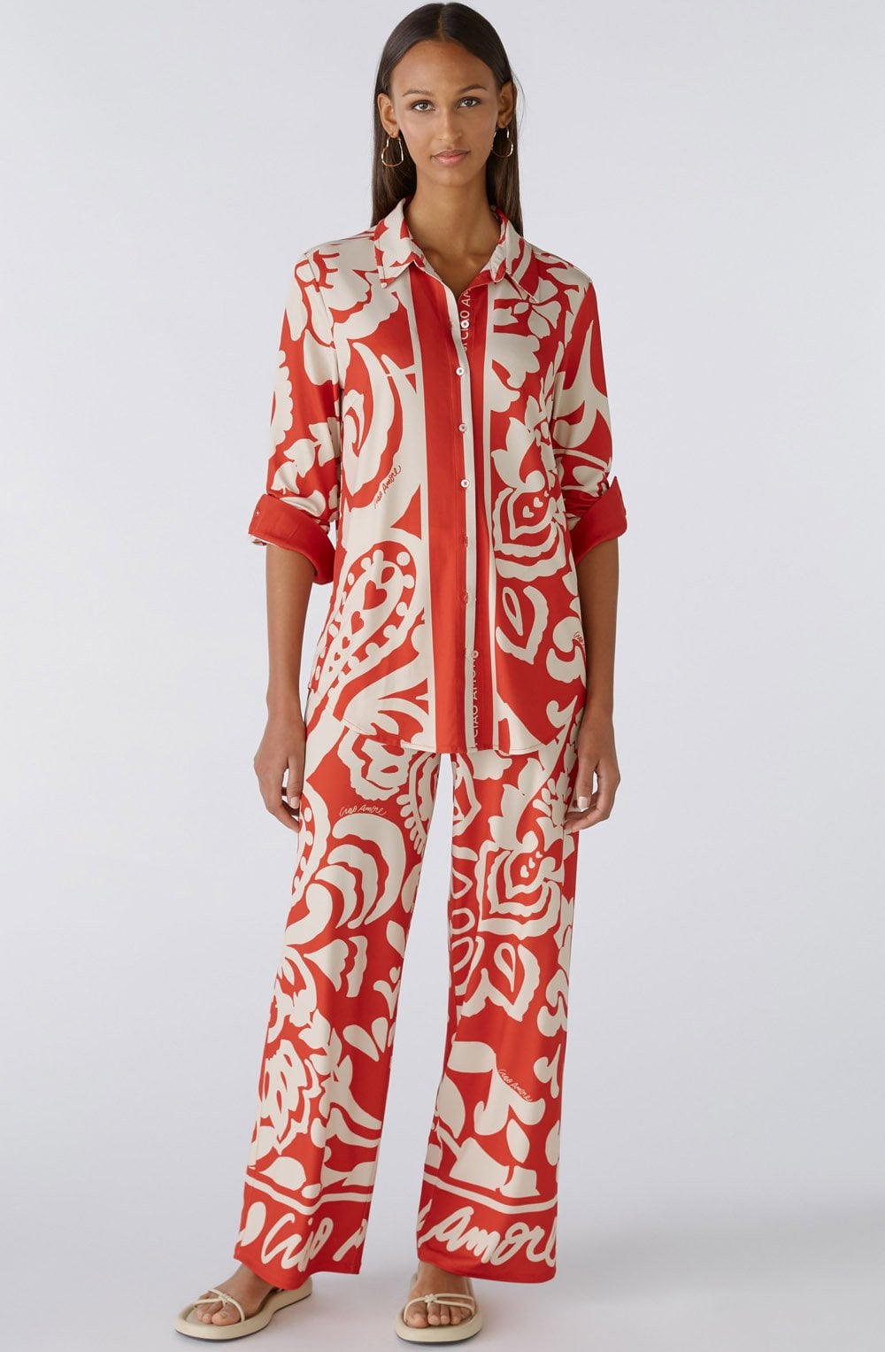 Red Floral Pattern Wide Leg Jersey Trousers