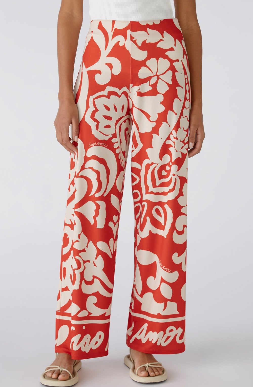Red Floral Pattern Wide Leg Jersey Trousers