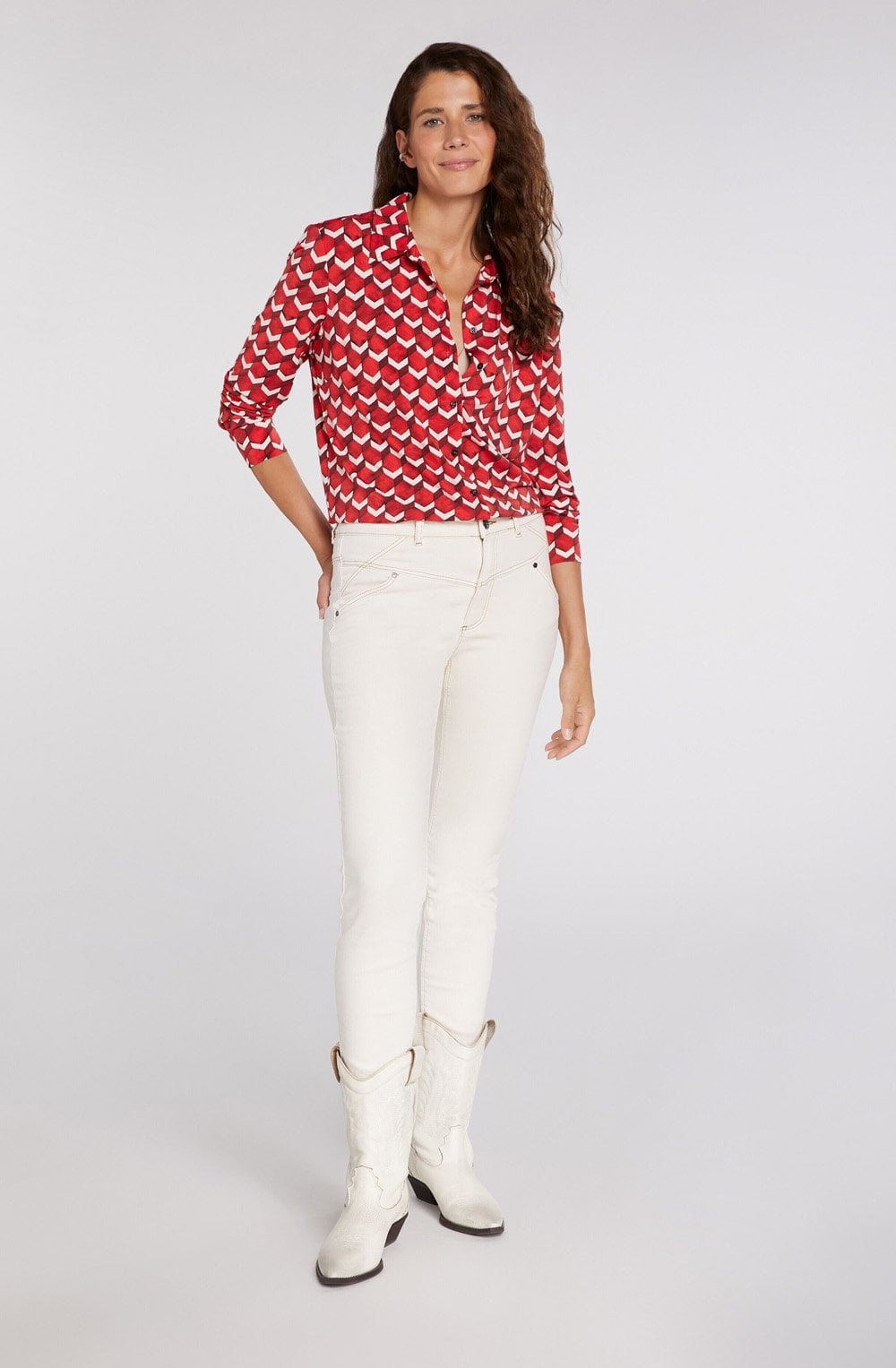 Red Geometric Print Blouse