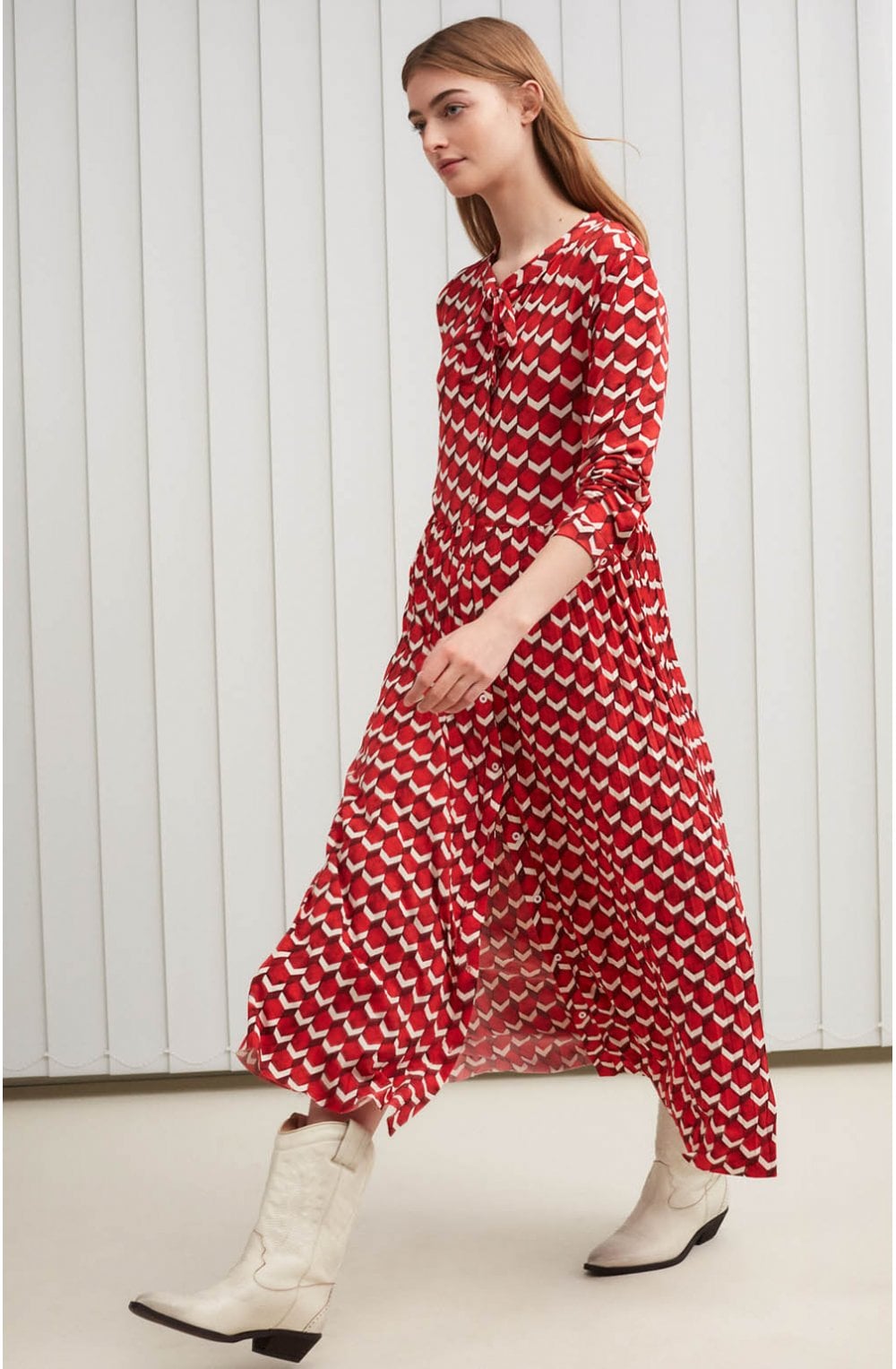 Red Geometric Print Dress
