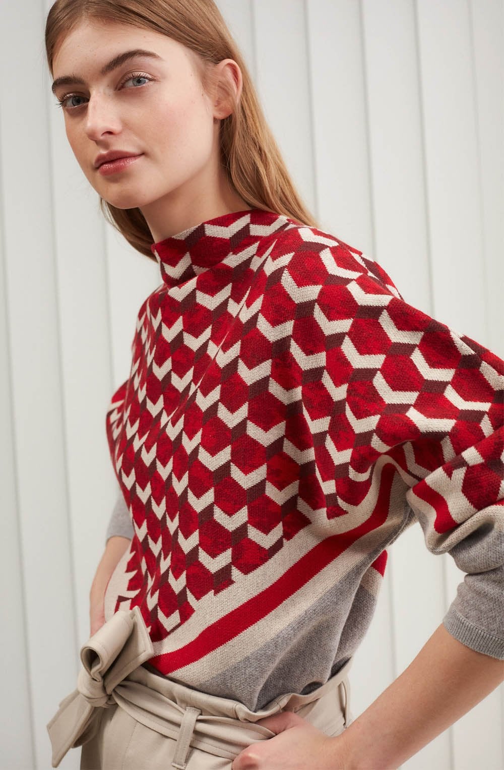 Red Geometric Print Jumper