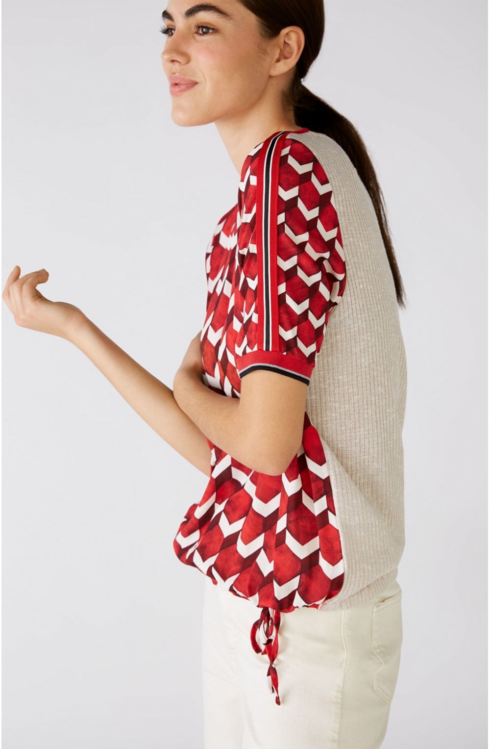 Red Geometric Print Top