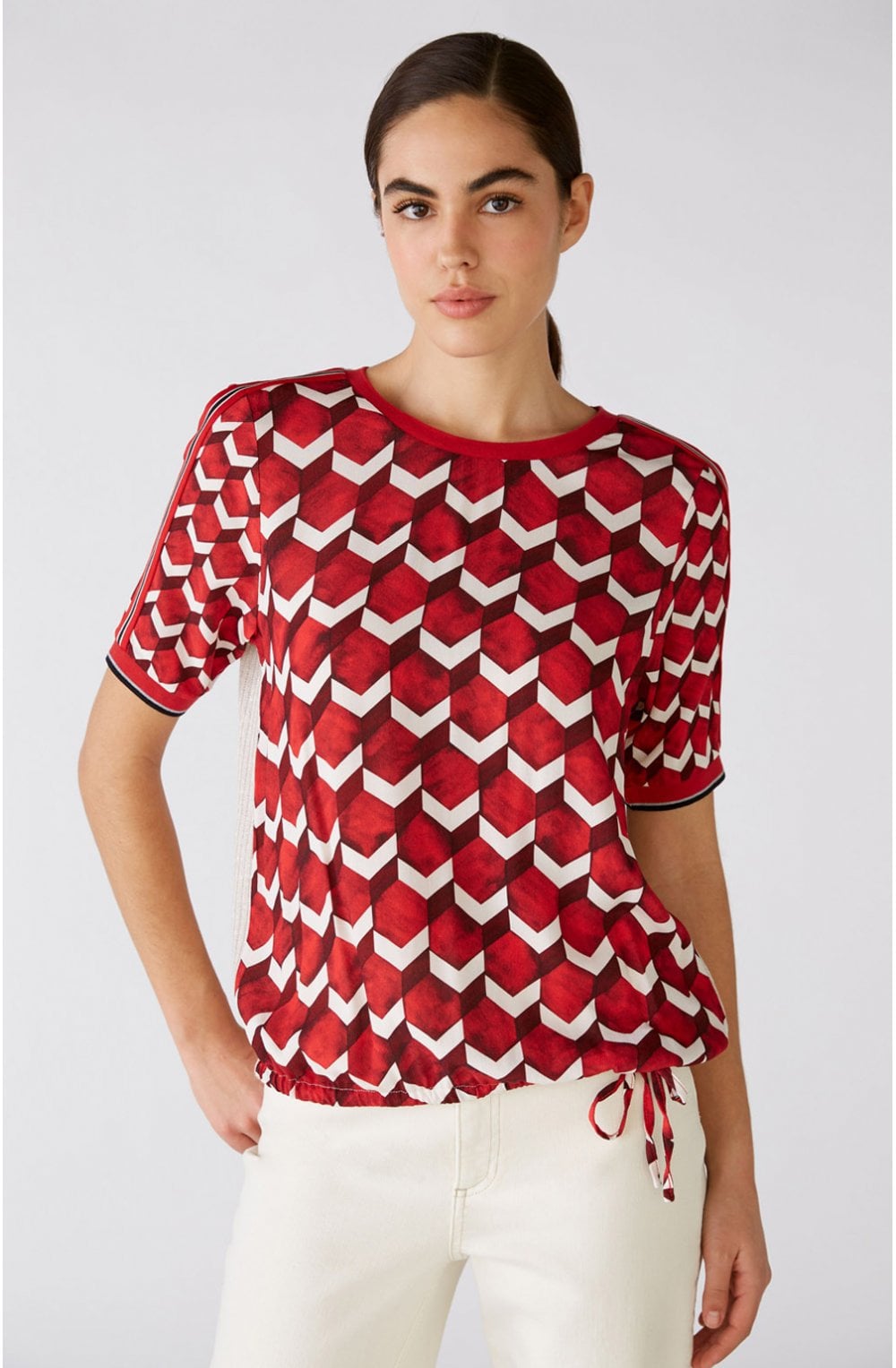 Red Geometric Print Top