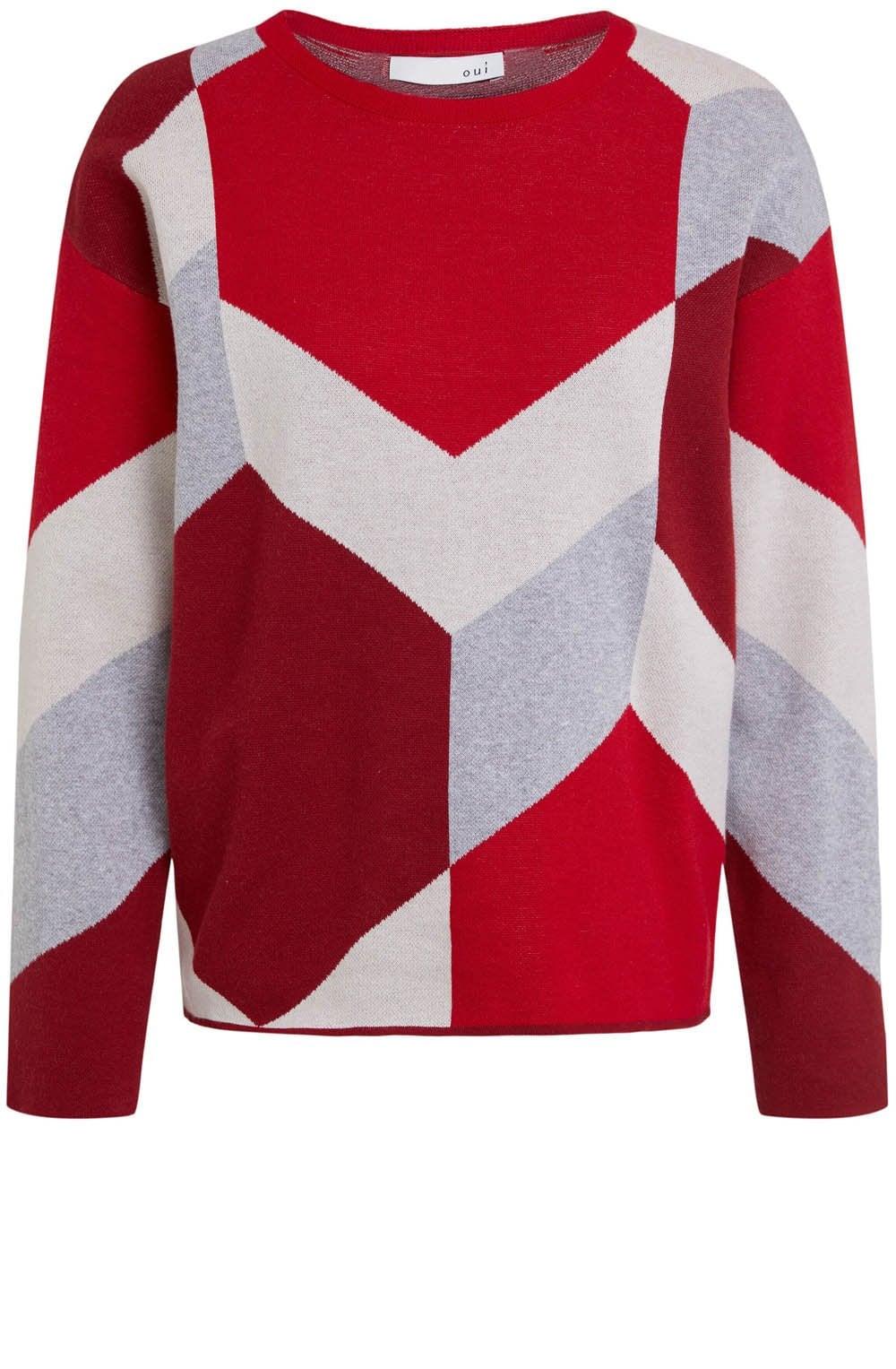 Red & Grey Bold Print Jumper