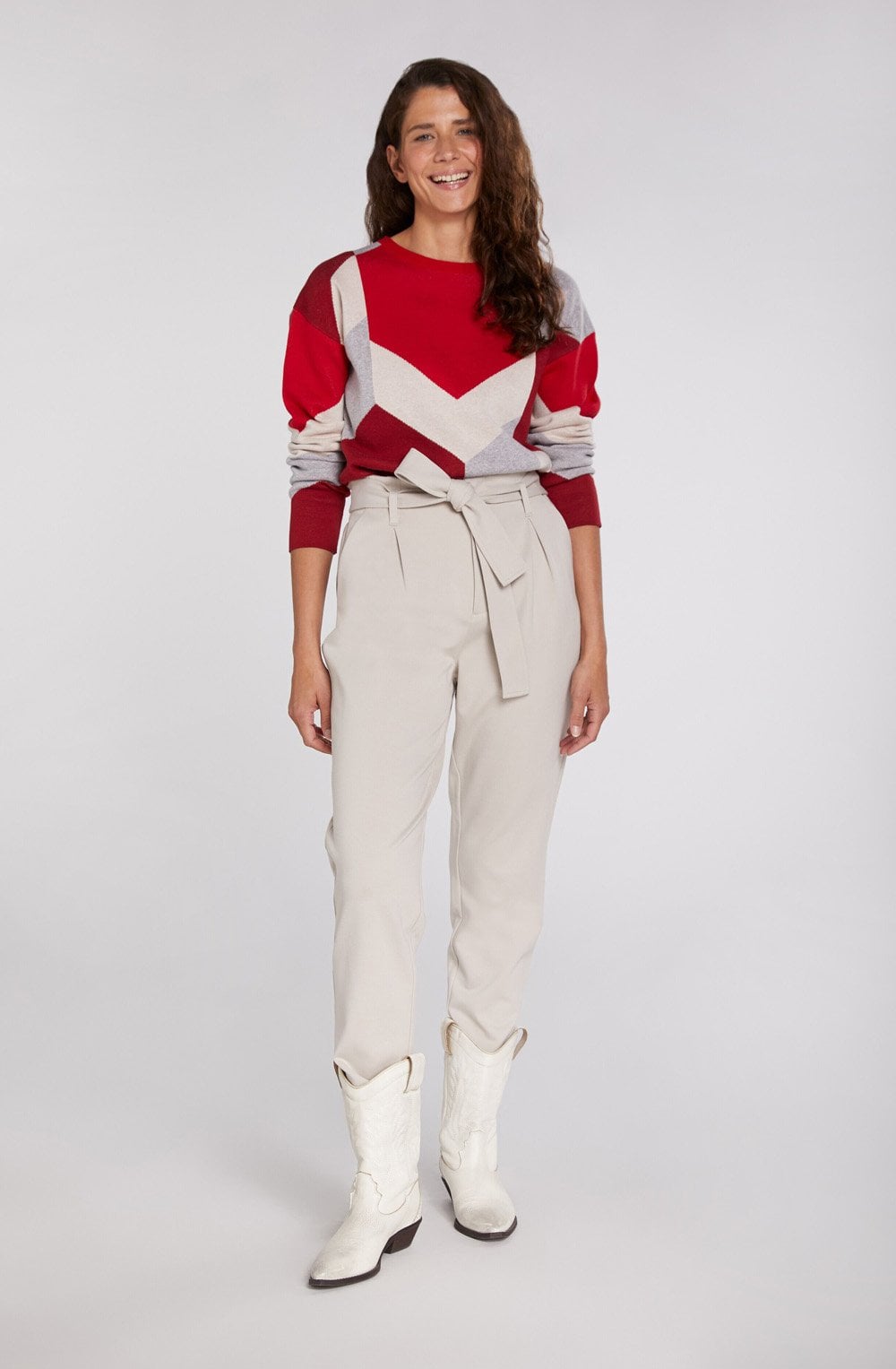 Red & Grey Bold Print Jumper