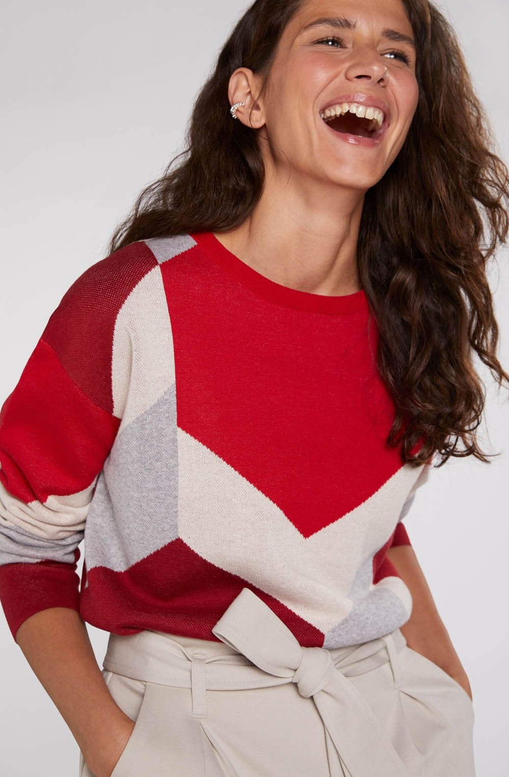 Red & Grey Bold Print Jumper