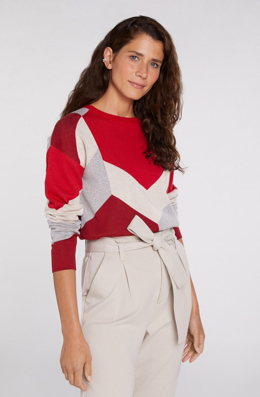 Red & Grey Bold Print Jumper